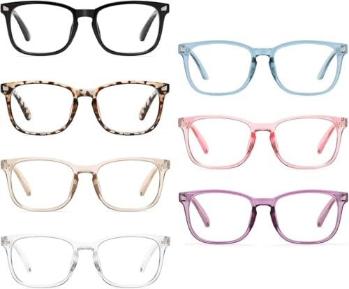 CCVOO Lesebrille für damen und herren mit blaulichtfilter - Augenoptik Brille Lesehilfe für Damen Herren (Beige + Schwarz + Blau + Leopard + Klar + 2 Rosa, +1.5)