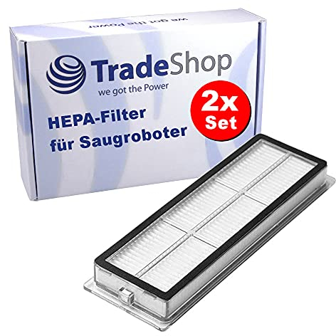 Trade-Shop - Set di 2 filtri HEPA/filtro aria di scarico, con supporto, 150 x 49 x 15 mm, per Xiaomi Mi Robot Vacuum Mop Mijia 1C STYTJ01ZHM Dreame F9 robot aspirapolvere