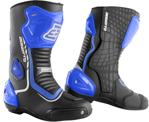 Bogotto Race-X Motorrad Stiefel, schwarz/blau/weiß, 43 | Belüftet