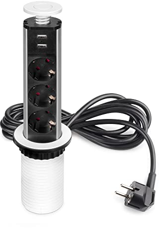 Emuca 5009912 Multiconnecteur élevable Vertikal, EU, Peint en blanc, Plastique et Aluminium.