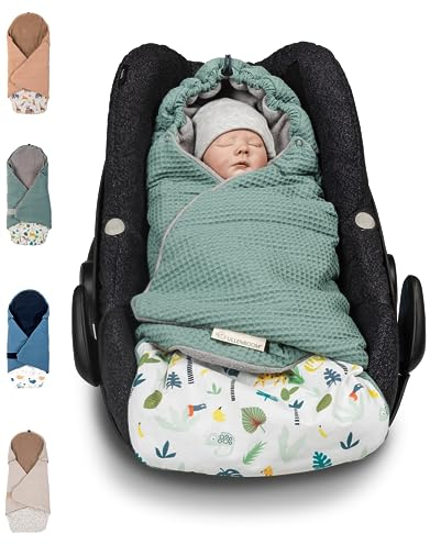 ULLENBOOM Einschlagdecke Babyschale, 100% OEKO-TEX Materialien, Salbeigrün-Regenwald (Made in EU) - Babydecke für Kindersitz oder Kinderwagen, Ideal für Herbst und Winter