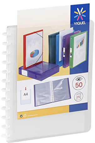 Viquel - Protège-documents à pochettes amovibles - Porte documents 50 vues personnalisable - Format A4 - Incolore