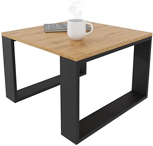 MeblePitus.pl Moderner Couchtisch, in der universellen Farbe Eiche/Schwarz, innovatives Design, zusätzliche untere Ablage, für jeden Raum, solide, Starke und stabile Konstruktion