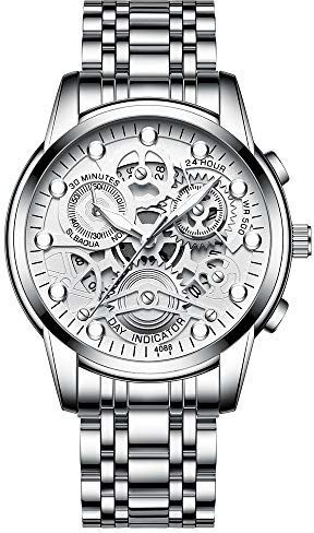 JewelryWe Herrenuhr Quarz Analog Armbanduhr 30M Wasserdicht Silber Edelstahl Armband Business Causual Uhr mit Kalender und Leuchtend Zeiger Vatertagsgeschenk