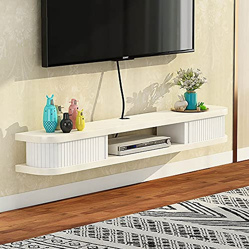 Meuble TV Suspendu, Centre Média Mural en Bois Massif, Unité de Divertissement Flottante Set-Top Box Rack Routeur WiFi pour Salon Chambre/C / 80cm