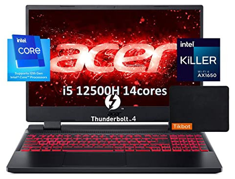 Acer Nitro 5-15,6 IPS 144 Hz – Intel Core i5 12e génération 12500H – NVIDIA GeForce RTX 3050 – Thunderbolt 4 – Killer Wi-Fi 6 – Windows 11 – Ordinateur portable de jeu avec tapis de souris (8 Go de
