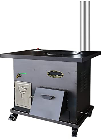 YYUINU Multifunktionaler Kohleofen aus Gusseisen, energiesparender Holzofen, mit Warmwasserspeicher und Backofen mit großem Fassungsvermögen, rauchfreier Kochherd,B