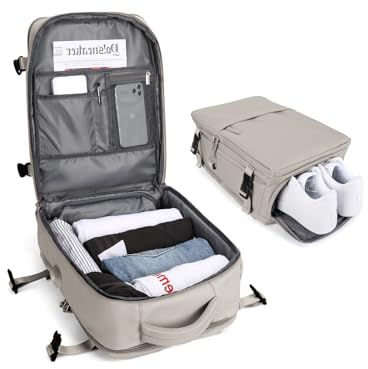 SZSYCN Reiserucksack Ryanair 40x20x25 Handgepäck easyJet 45x36x20 Wasserdichter Schuhfachrucksack für Herren und Damen mit 14 Laptopfach und USB-Schnittstelle,Grau Braun