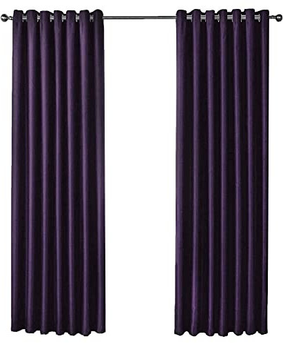 Olivia Rocco Blackout Eyelet Curtains Black Out Thermal Ring Top Curtain Pair Window Treatment Living Room Bedroom, 90 (Width) x 90 (Drop) Purple