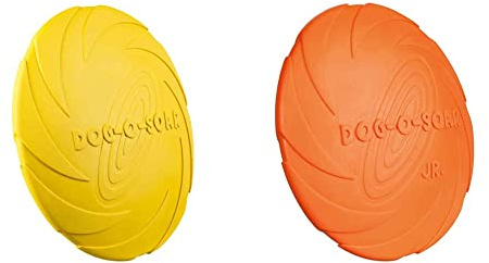 TRIXIE 33502 Dog Disc, Naturgummi, ø 22 cm, farblich Sortiert & 33501 Dog Disc, Naturgummi, ø 18 cm , Multi Color ( orange, Blue, Yellow)
