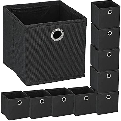 Murago - 10er Set Faltbox ca. 15x15x15 cm Schwarz - Würfel Aufbewahrungsbox faltbar Einschub Korb Schubladen Organzier Unterwäsche Ordnungssystem Socken Kleiderschrank klappbare Boxen Stoff klein
