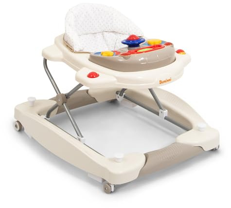 Baninni Lauflernhilfe Classic 2in1 beige - Baby Lauflernhilfe mit Rollschaukelfunktion Licht Musik Spielcenter Babytisch faltbar ab 6 Monaten