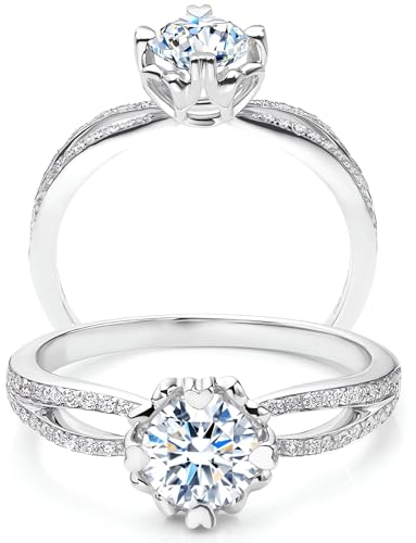 Molioaki Verlobungsring Damen 925 Sterling Silber Eheringe Ringe Frauen Diamantring 1ct Brillantschliff 5A Zirkonia ring mit Geschenkbox Verlobung Hochzeit Geschenk-52