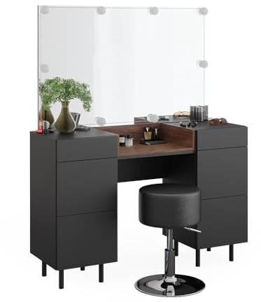Vicco Schminktisch Anika, Anthrazit/Nussbaum, 120 cm mit LED Beleuchtung und Hocker