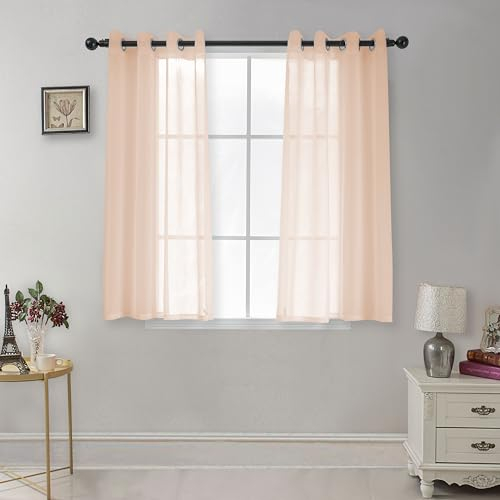 CUCRAF Transparente Gardinen mit ösen Vorhänge Wohnzimmer & Schlafzimmer, H145 x B140cm 2er Set Transluzente Vorhänge Baby Rosa, Unifarbene Pflegeleichte und Knitterfreie Vorhänge in Leinenoptik