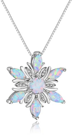 AXELUNA Weiße Schneeflocken-Halskette mit künstlichem Opal, Sterlingsilber, Zirkonia, Schnee-Blume, Weihnachtsschmuck für Damen, Wintergeschenk, Sterling Silber, Zirkon