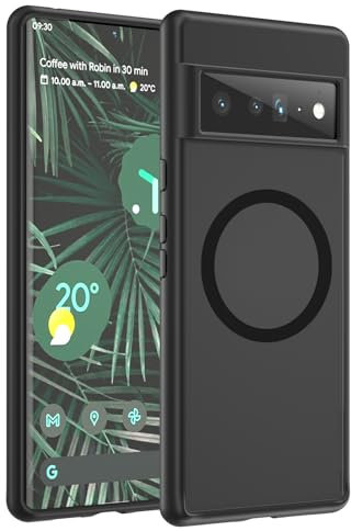 HikerClub Magnetic Case for Google Pixel 6 Pro (2021), Compatible with Mag Safe Charging, Slim Fit Anti-Scratch Translucent Matte Black Shockproof Case