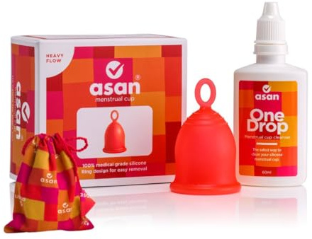Asan Menstrual Cup (Heavy Flow) + OneDrop Cleanser, 60 ml Combo Pack | Easy to Insert, Remove & Sterilise | Leakproof, Reusable & Portable | Medical Grade Silicone I Eco Period Products