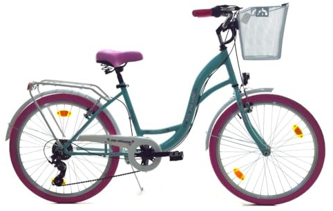 T&Y Trade 24 Zoll Kinder City Mädchen Fahrrad Mädchenfahrrad Rad Bike Beleuchtung STVO Reflex BLAU mit PINK 6 Gang