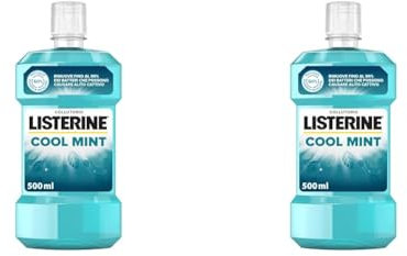 LISTERINE, Collutorio, Coolmint, a Base di Oli Essenziali Antibatterici di Menta, Timo, Betulla, Eucalipto, 500ml (Confezione da 2)