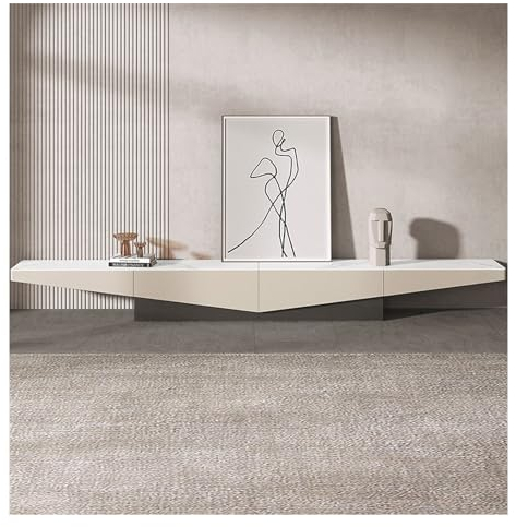 TV Lowboard Hängend Boden-TV-Ständer 78'', modernes TV-Regal unter TV-Schrank, MDF-Material mit Sinterstein-Tischplatte, Entertainment-Center-Medienkonsole mit 2 Schubladen for Wohnzimmer TV Schrank H