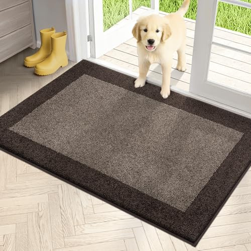 PURRUGS Dirt Trapping Indoor Door Mat, 32 x 48, Grayish Brown & Coffee | Machine Washable, Non-Slip, Waterproof TPR Backing, Super Absorbent, Low Profile, Entryway Rug for Muddy Paws and Shoes