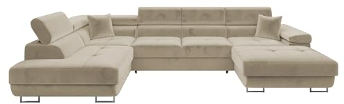 Mirjan24 Ecksofa Torezio Bis mit Bettkasten, Einstellbare Kopfstützen, Sofa mit Schlaffunktion, Eckcouch für Wohnzimmer, Polsterecke, U-Form Couch mit Bettfunktion (Manila 02, Seite: Links)