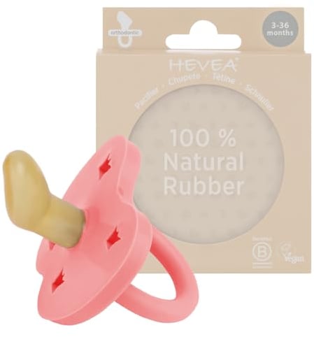 HEVEA Naturkautschuk Schnuller Kiefergerechte Form, 3-36 Monate - Hygienisches Einteiliges Design für Neugeborene bis Kleinkinder, BPA-frei, Weich & Langlebig - Einzelpackung (Korallen Rosa)