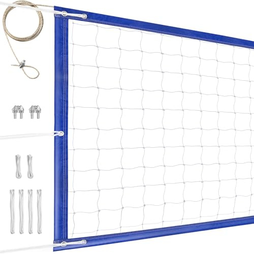 YUXUXU Professional Volleyball Net Outdoor Heavy Duty, All Weather Enhanced, Extended Stainless Steel Cable, Extra Thick Borders, for Indoor Outdoor Sports - Regulation 32x3FT, Blue (Net Only)