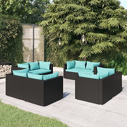 Rantry Sofa Terrasse Sofa Ecke Terrasse Sofa Rattan Outdoor Gartenmöbel-Set 8-teilig und Kissen Polyrattan Schwarz