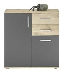 AVANTI TRENDSTORE - Bea - Comò in legno laminato di colore quercia vichinga/grigio con 2 ante e 2 cassetti. Dimensioni: LAP 80x82x35 cm