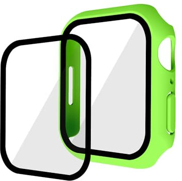 GANGANPRO 2 in 1 Design PC Custodia con Protezione Vetro Schermo Temperato per Apple Watch 7/8/9,Ultrasottile Resistente Smartwatch Cover Graffi per iWatch 45mm Accessori - Verde