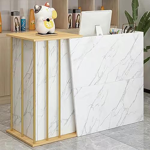 GLETSF Empfangstheke, Tresen für Kasse und Einzelhandel, multifunktionale, Moderne Transaktionstheke, Stehtisch für das Büro, Moderne Rezeption, 120 cm, Weiß-Marmor