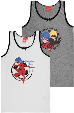United Labels Miraculous Unterhemd für Mädchen - Ladybug Kinder Tank Top Hemdchen Unterwäsche Weiß/Grau (2er Pack)