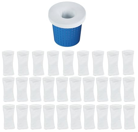 Relaxdays Chaussettes de Skimmer, Lot de 30, HxL : 22x12 cm, en Nylon, pré-filtres Piscine, protègent la Pompe, Blanches