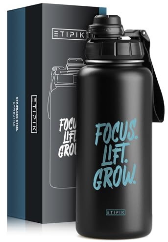 ETIPIK Botella térmica gimnasio de acero inoxidable para bebidas 95 CL - 32oz termo metálico para gym y deporte.