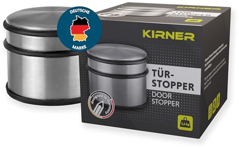 Kirner Premium Türstopper Edelstahl - elegant & modern - 1,1 kg schwerer Design Türstopper Boden Edelstahl mit Gummiring zum Schutz der Türen - Türstopper Boden schwer, Türstopper hoch