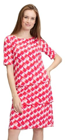 Betty Barclay Damen Stufenkleid Kurzarm 46, Rot/Weiß