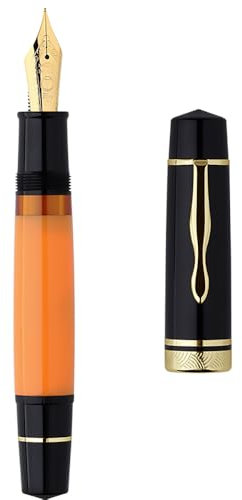 erofa Majohn P139 - Penna stilografica a stantuffo, pennino extra fine con scatola, sistema a stantuffo in ottone, grande capacità, in resina, colore: nero e giallo