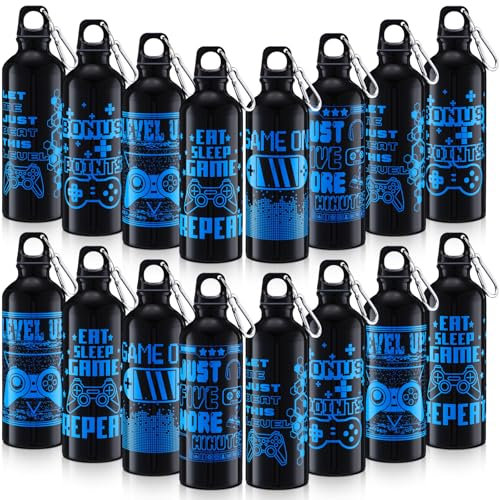 SiliFine 24 bottiglie d'acqua isolate da 500 ml, con gancio e clip, in alluminio, per adulti, bambini, compleanni, videogiochi, bomboniere, colore: nero