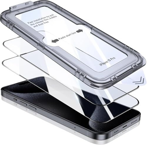 Orvifuly Kompatibel mit iPhone 15 Pro panzerglas,Full Screen Auto-Installation Schutzglas,TOP Splitterschutzfolie,9H+ Schutzglas, Ultrabeständi Kratzfest [2 Stück]
