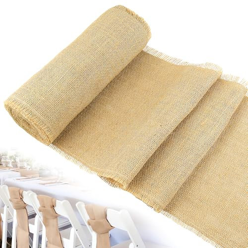 LIGHIGH Jute Tischläufer Tischband Natur, 30cm x 20m Juteband Tischband DIY und zuschneidbar, Leinen Juteläufer mit doppelter Seitennaht für Tisch, Hochzeit und Rustikale Landhausstil Dekorationen
