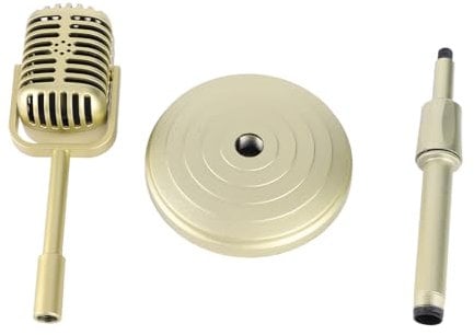 Mtlavishness R E Simulation Old Fashioned Microphone Model With Stable Base And Support Rod Retro Mic Prop Set For Photography Silver (Golden)