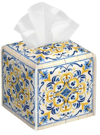 Mexpekil Quadratische Taschentuchbox-Abdeckung, antikes Fliesenmuster, Blumenornament, Textur, PU-Leder, wasserdicht, Taschentuchbox-Halter, Gesichtspapier, Taschentuchwürfel für Auto, Badezimmer,