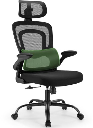 Marsail Office Chair Ergonomic-Desk Chair: High Back Mesh Office Chair with Lumbar Support,Flip-Up Armrests&2D Headrest,Gaming Chair with Rocking Tilt, Swivel Computer Task Chair for Long Hours