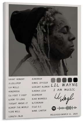MBRAIKEG Lil Wayne I Am MusicAlbum, Song-Poster, Musikkünstler, Album, Leinwand, dekorative Wandkunst, Wanddekoration, Rahmenstil, 20 x 30 cm