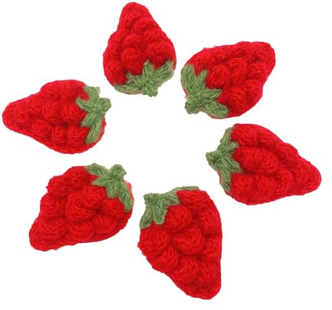 SMTCM 10 Stück Erdbeere Gehäkelte Applikationen Obst Aufnäher Kleidungsverzierungen Erdbeere Ornament Häkel zum Nähen Basteln süße Häkelpuppe Häkelnerdbeere Baumwoll Häkelflicken für DIY Kleidung