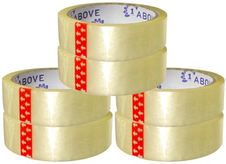 1ABOVE Lot de 6 rouleaux de ruban adhésif en cellophane transparent pour emballage, 24 mm x 40 m, idéal pour emballage cadeau, maison ou bureau – Ruban adhésif transparent