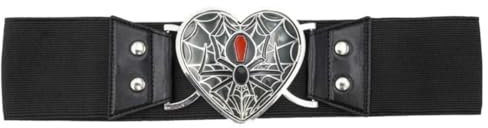 kreepsville 666 Elastischer Gürtel Black Widow Heart Gothic Stretch-Taillen-Cinch-Gürtel, Schwarz, S-M