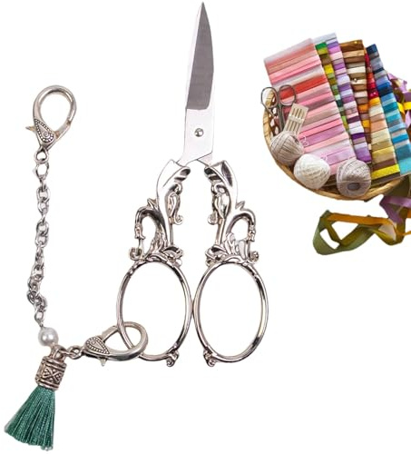 VINTAGE SCHERE - Europäische Retro Stickerei Schere mit Kette, Kleinnaht